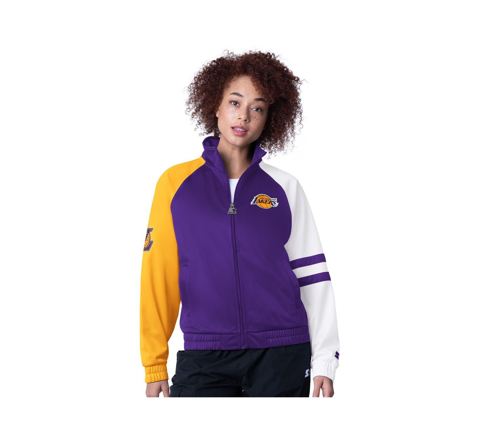 Starter Women's Purple Los Angeles Lakers Line Up Dolman Raglan Full-Zip Track Jacket
