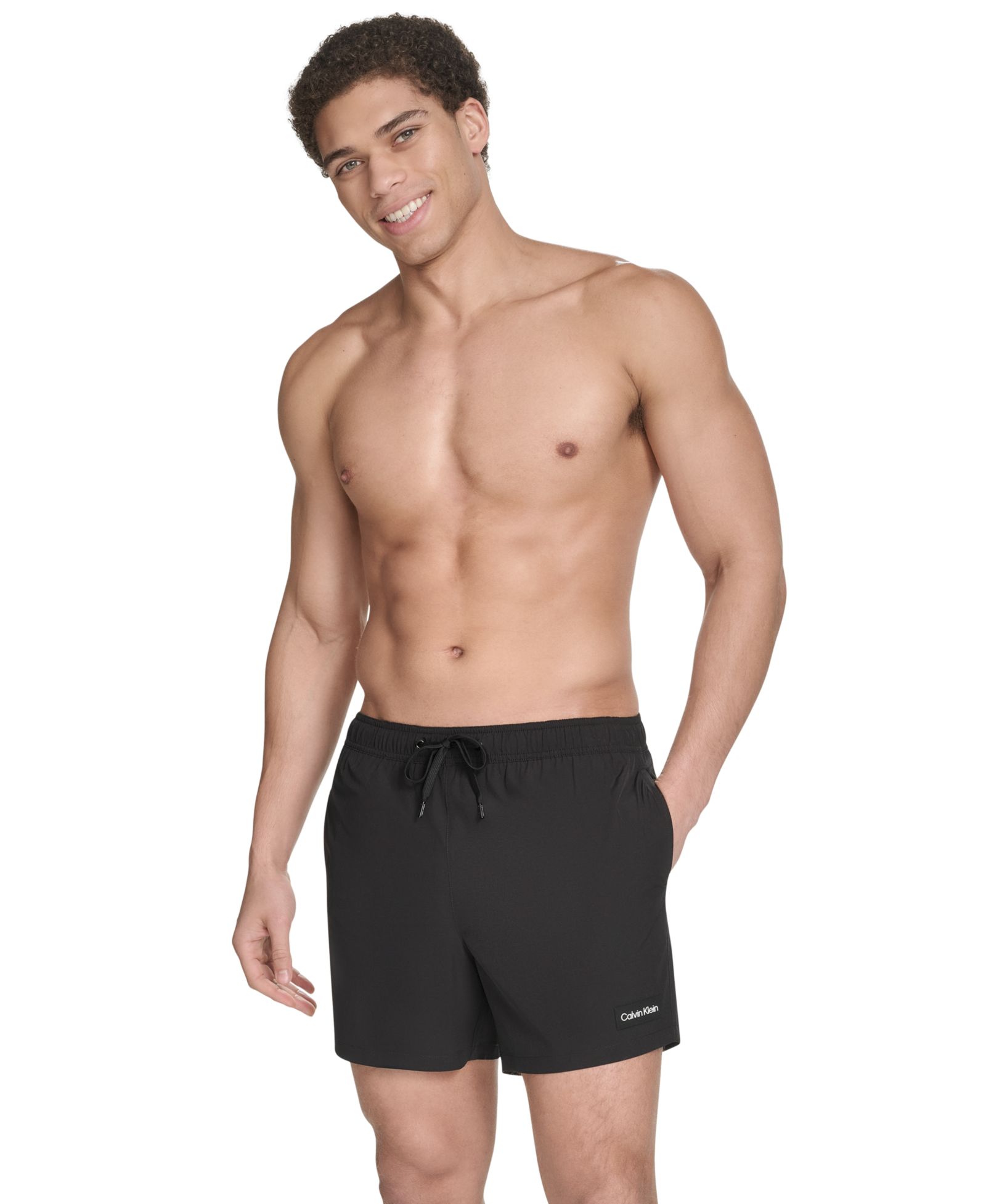 Calvin Klein Men's Core Euro Regular-Fit Quick-Dry 5" Swim Trunks with Compression Short Liner
