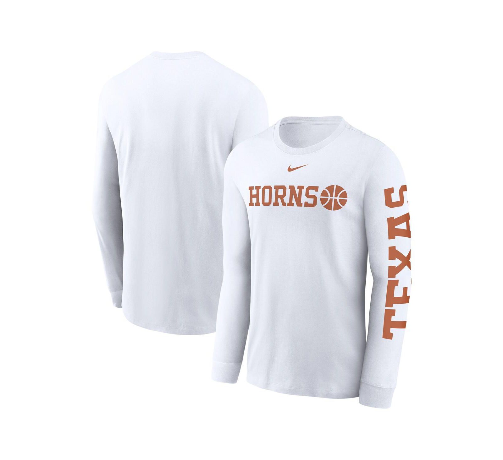 Мужская футболка Nike White Texas Longhorns Basketball Icon Two-Hit Long Sleeve
