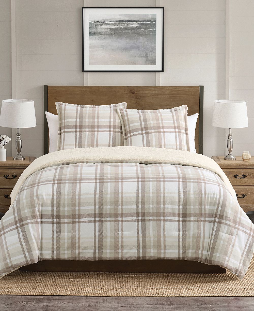 VCNY Home Plaid Brushed Flannel and Sherpa 3-Pc. Comforter Set, King