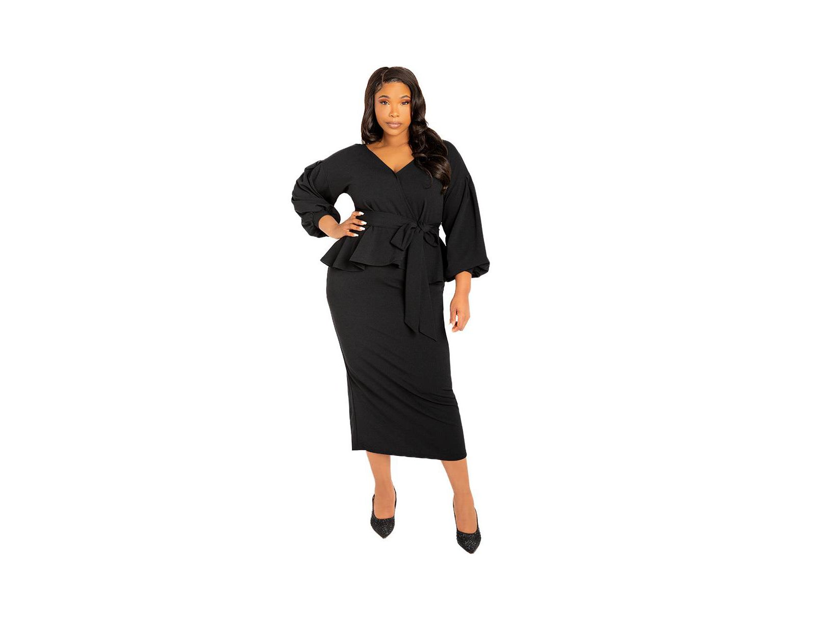 Женское миди-платье Buxom Couture Plus Size Off Shoulder Peplum Midi Dress