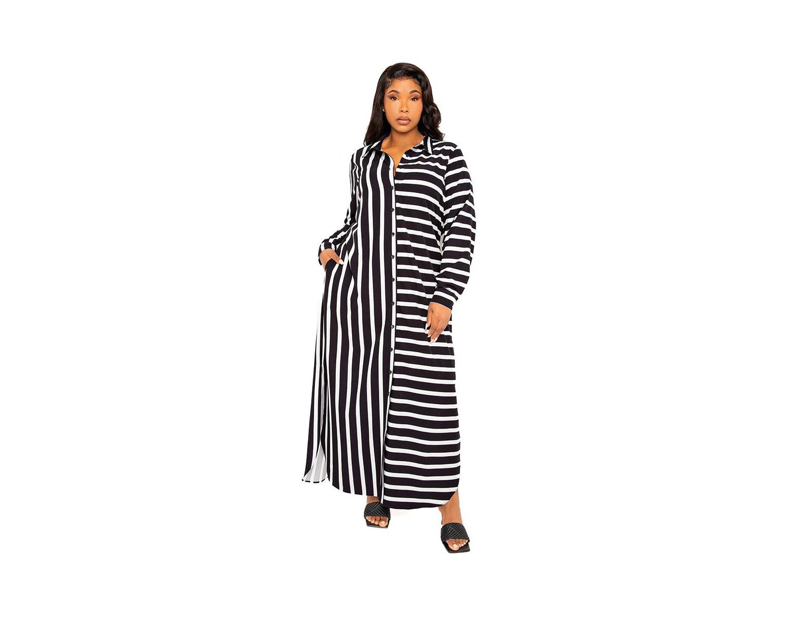 Buxom Couture Plus Size maxi рубашка-платье в полоску