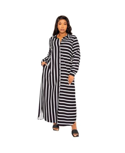 Buxom Couture Plus Size Maxi Stripe Maxi Shirt Dress