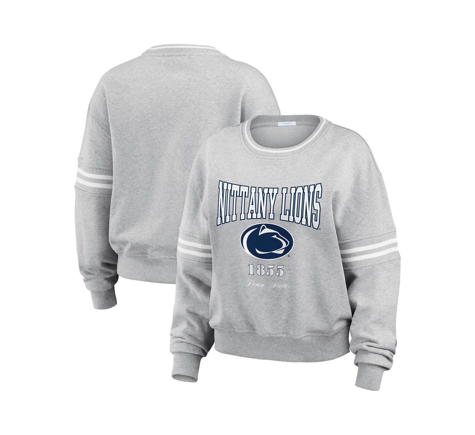 Свитер WEAR by Erin Andrews Women's Heather Gray Penn State Nittany Lions Classic Stripe Pullover