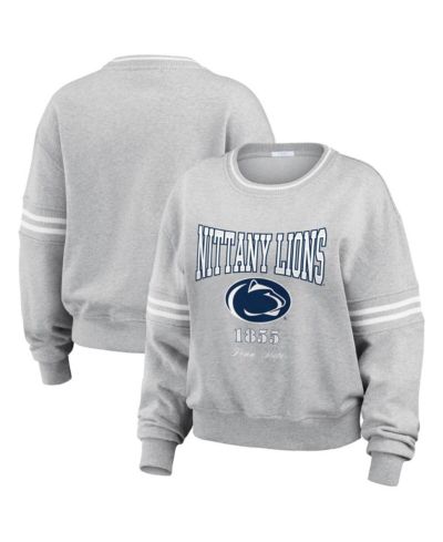 Свитер WEAR by Erin Andrews Women's Heather Gray Penn State Nittany Lions Classic Stripe Pullover