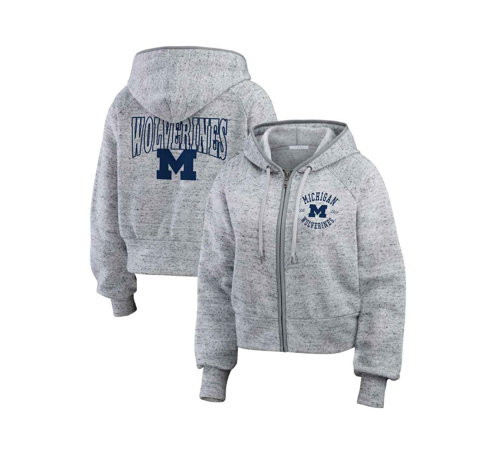 Женская толстовка на молнии WEAR by Erin Andrews Heather Gray Michigan Wolverines Wear Speckle Double-Hit Raglan
