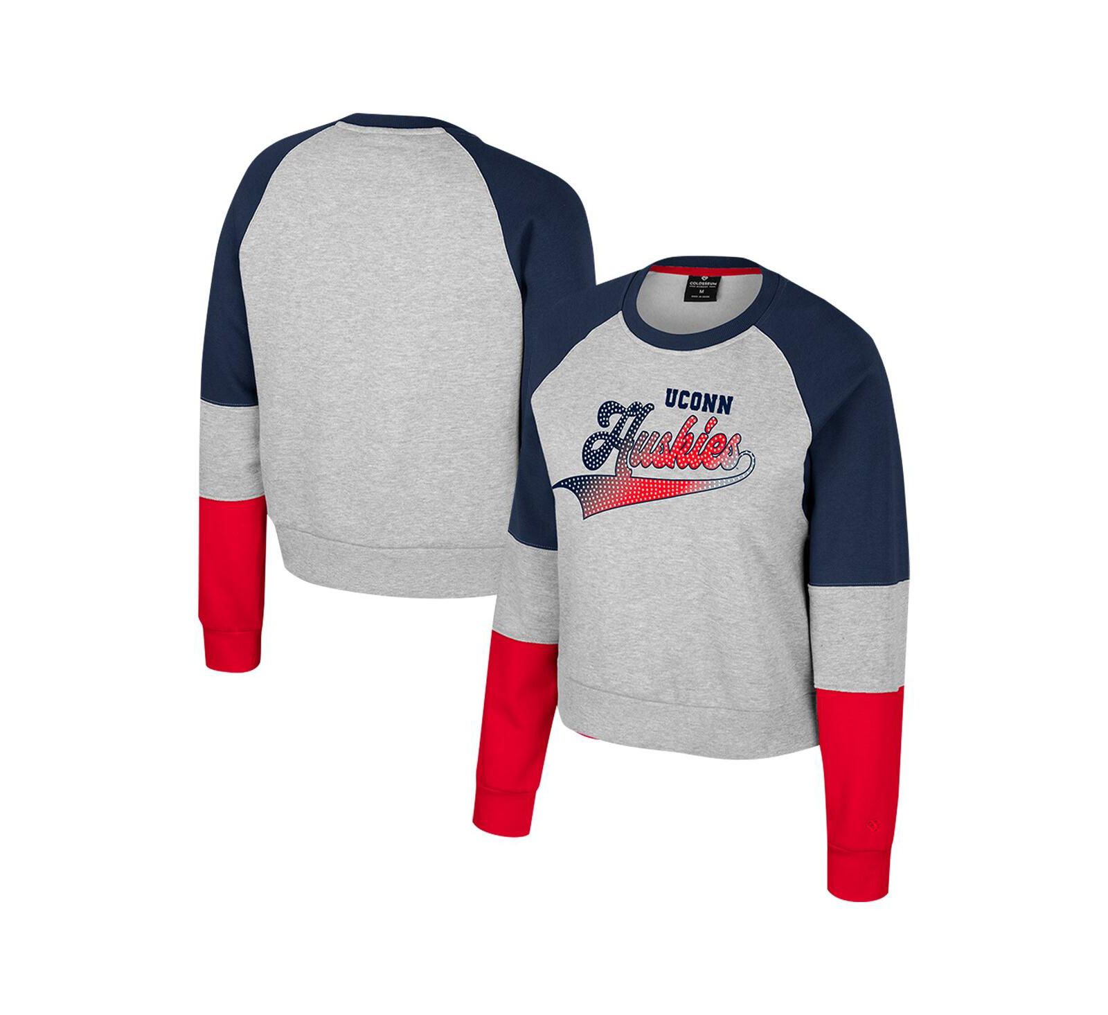 Женский свитшот Colosseum Heather Gray UConn Huskies Katinka с круглым вырезом и стразами