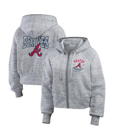 WEAR by Erin Andrews Women's Heather Gray Atlanta Braves Speckled Fleece Cropped Full-Zip Hoodie