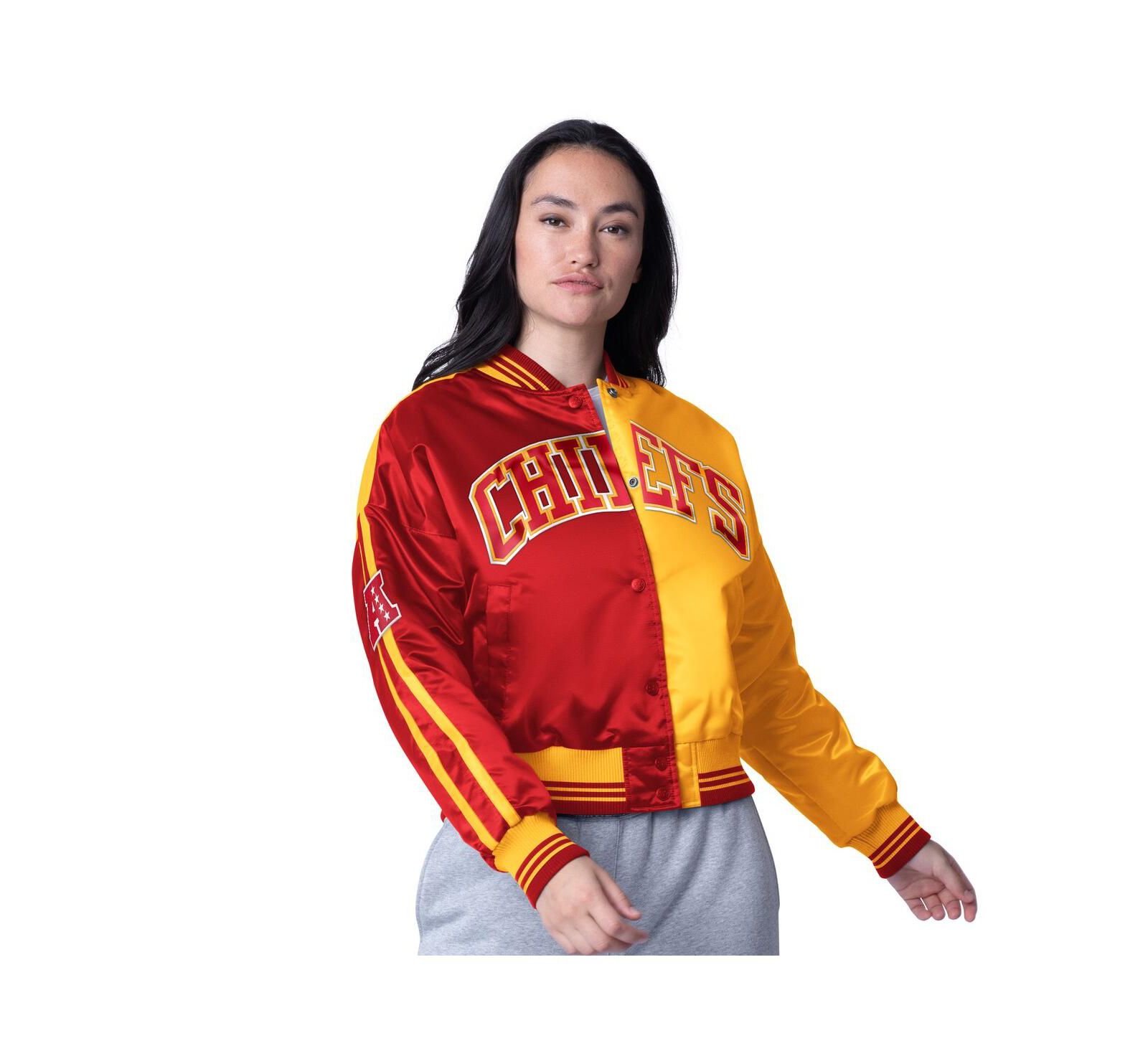 Starter Women's Red/Gold Kansas City Chiefs Zone Blitz Cropped Full-Snap Satin Jacket