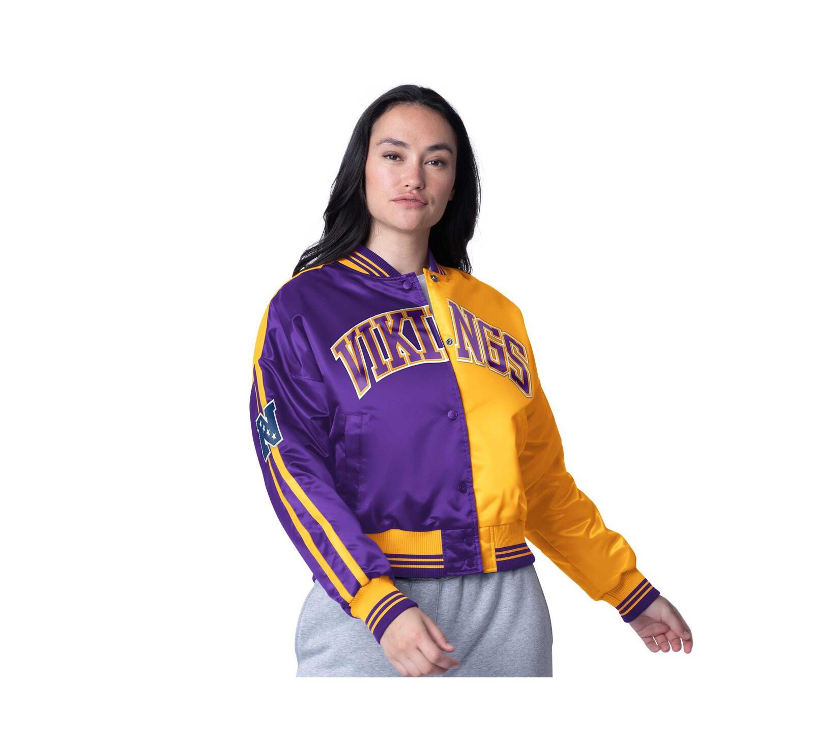 Starter Women's Purple/Gold Minnesota Vikings Zone Blitz Cropped Full-Snap Satin Jacket