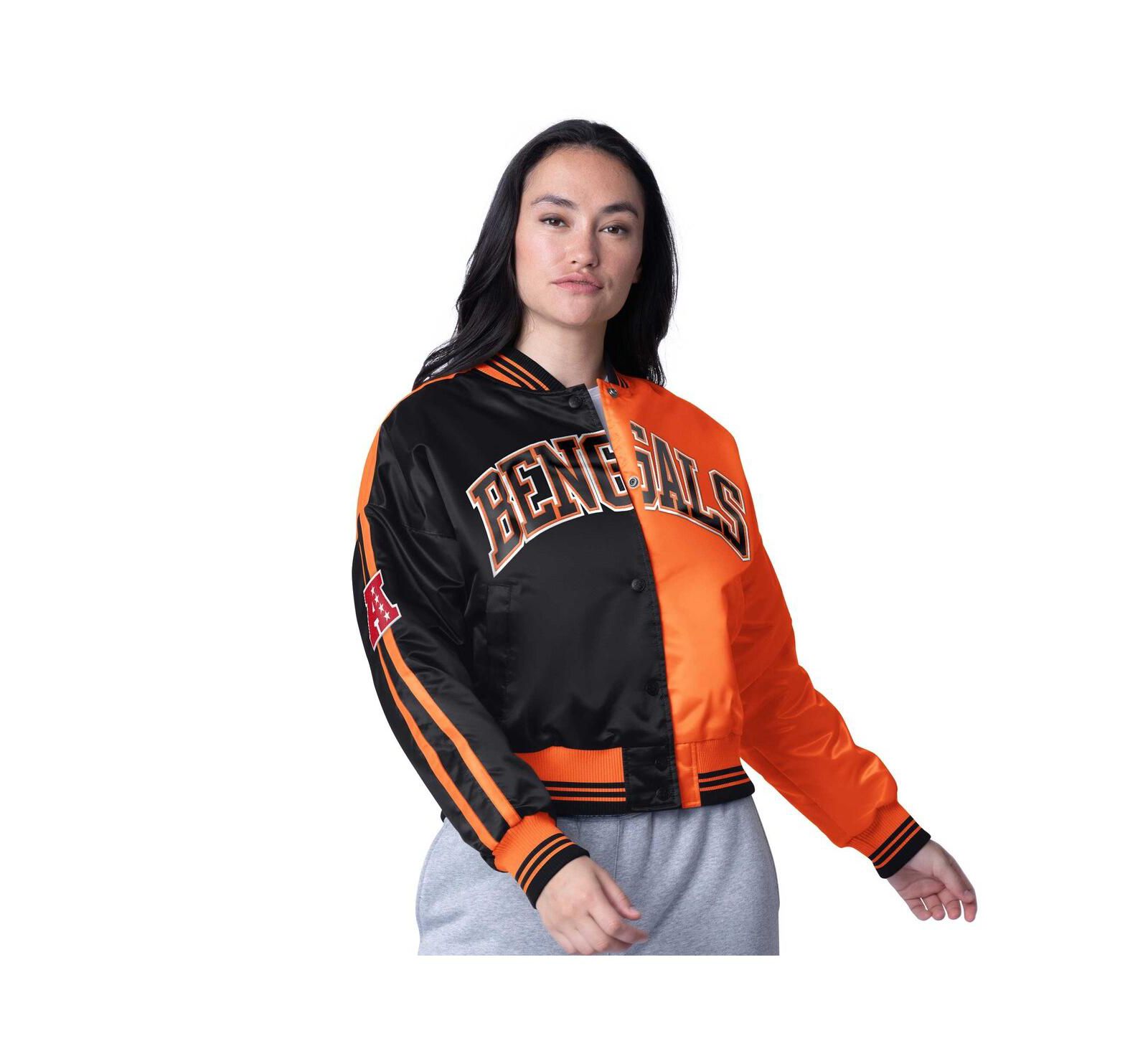 Starter Women's Black/Orange Cincinnati Bengals Zone Blitz Cropped Full-Snap Satin Jacket