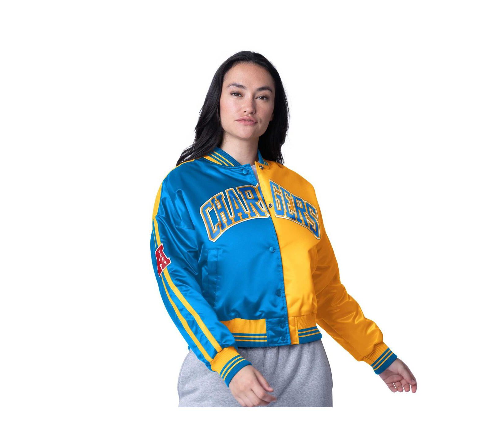 Starter Women's Powder Blue/Gold Los Angeles Chargers Zone Blitz Cropped Full-Snap Satin Jacket