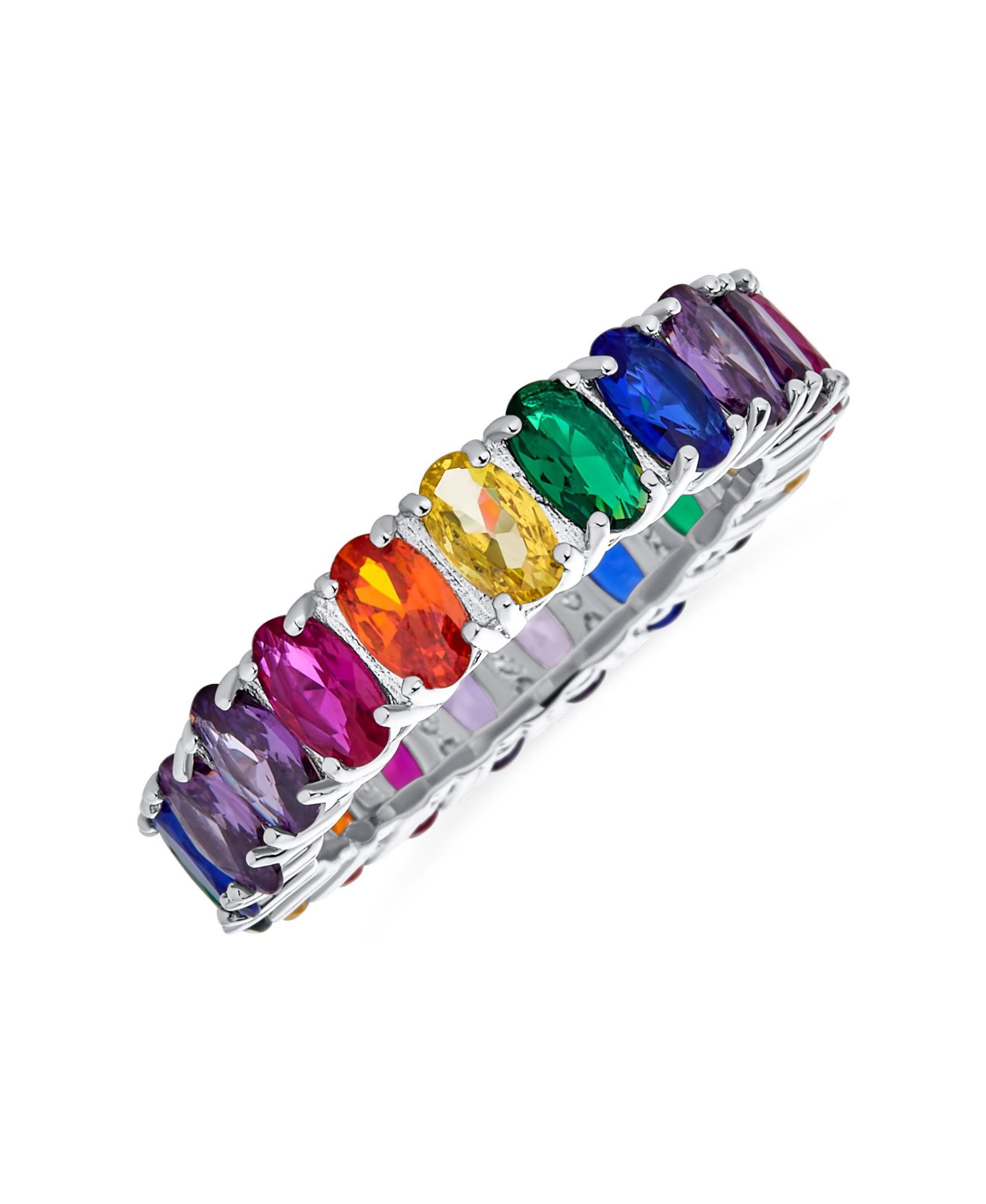 Bling Jewelry Rainbow Multi Color CZ Eternity Ring Sterling Silver
