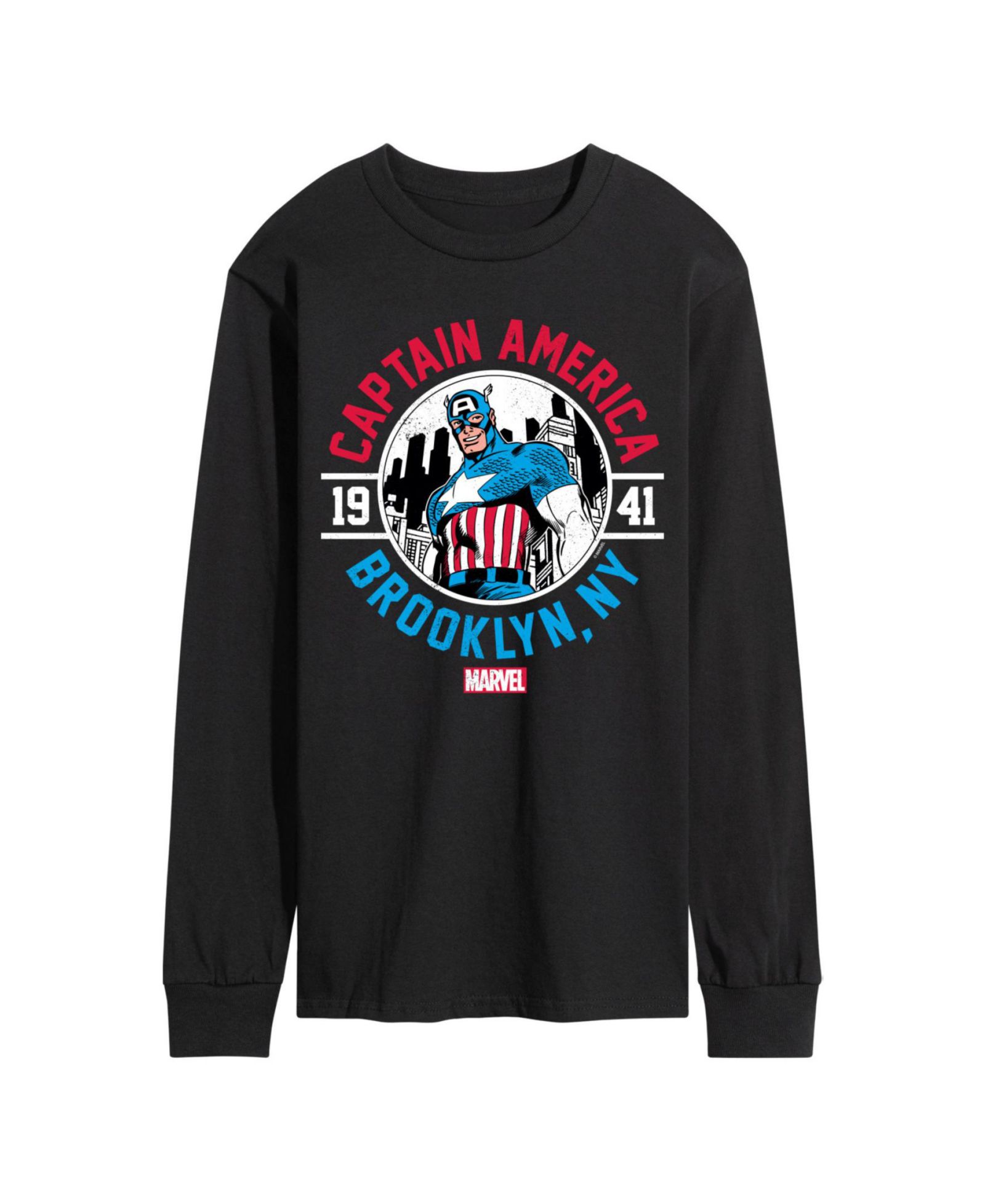 AIRWAVES Men's Captain America Brooklyn NY Long Sleeve T-Shirt