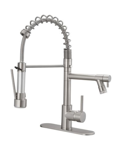 Greenspring LED Light and Deck Plate Single Handle Deck Mount Pull Down Sprayer Kitchen Faucet