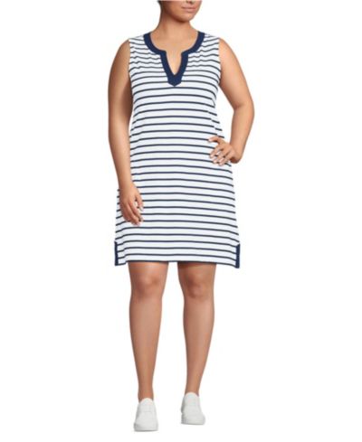 Lands' End Plus Size Cotton Jersey Notch Neck Dress