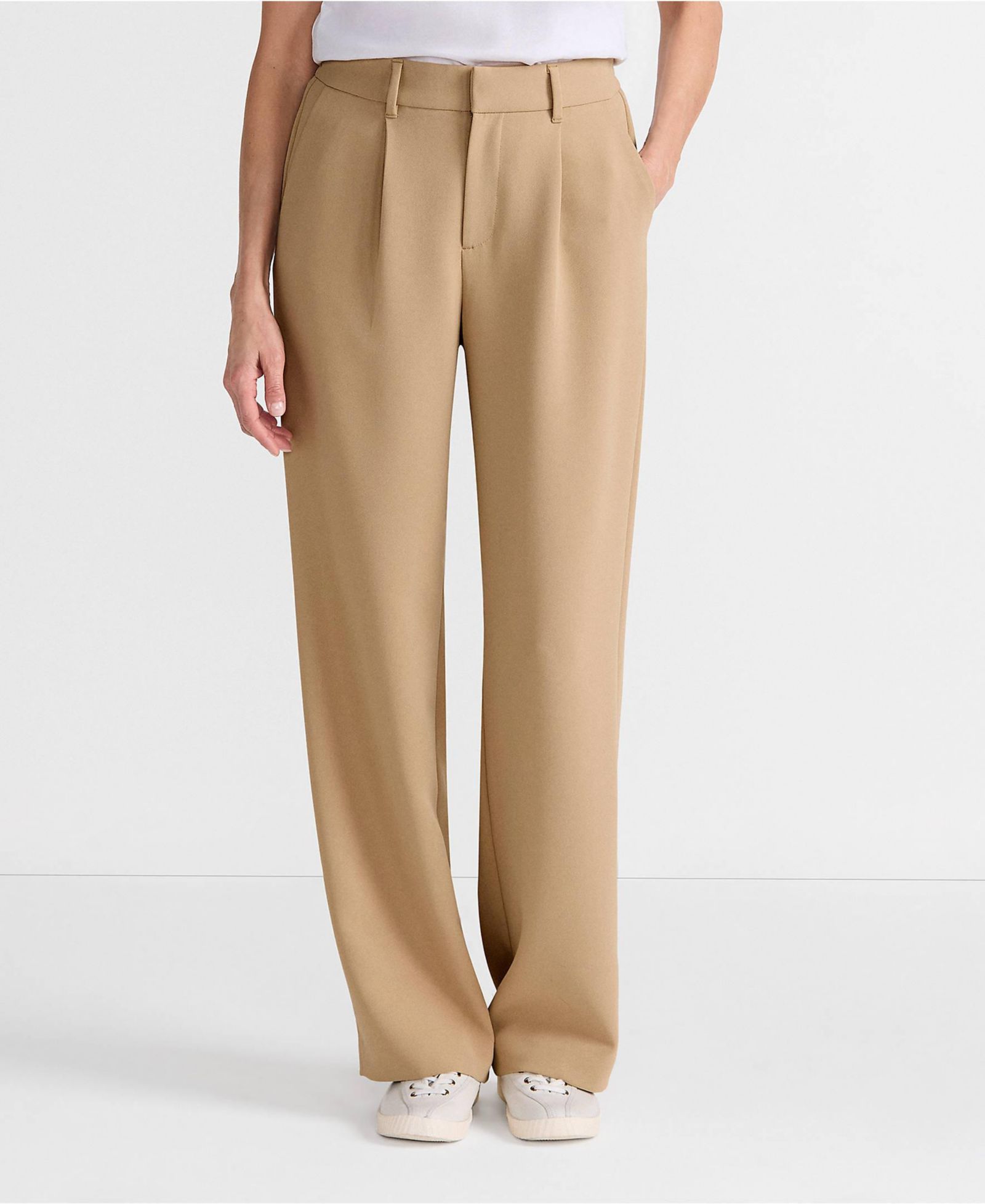 Lands' End Women's Crepe High Rise Pleated Wide Leg Pants