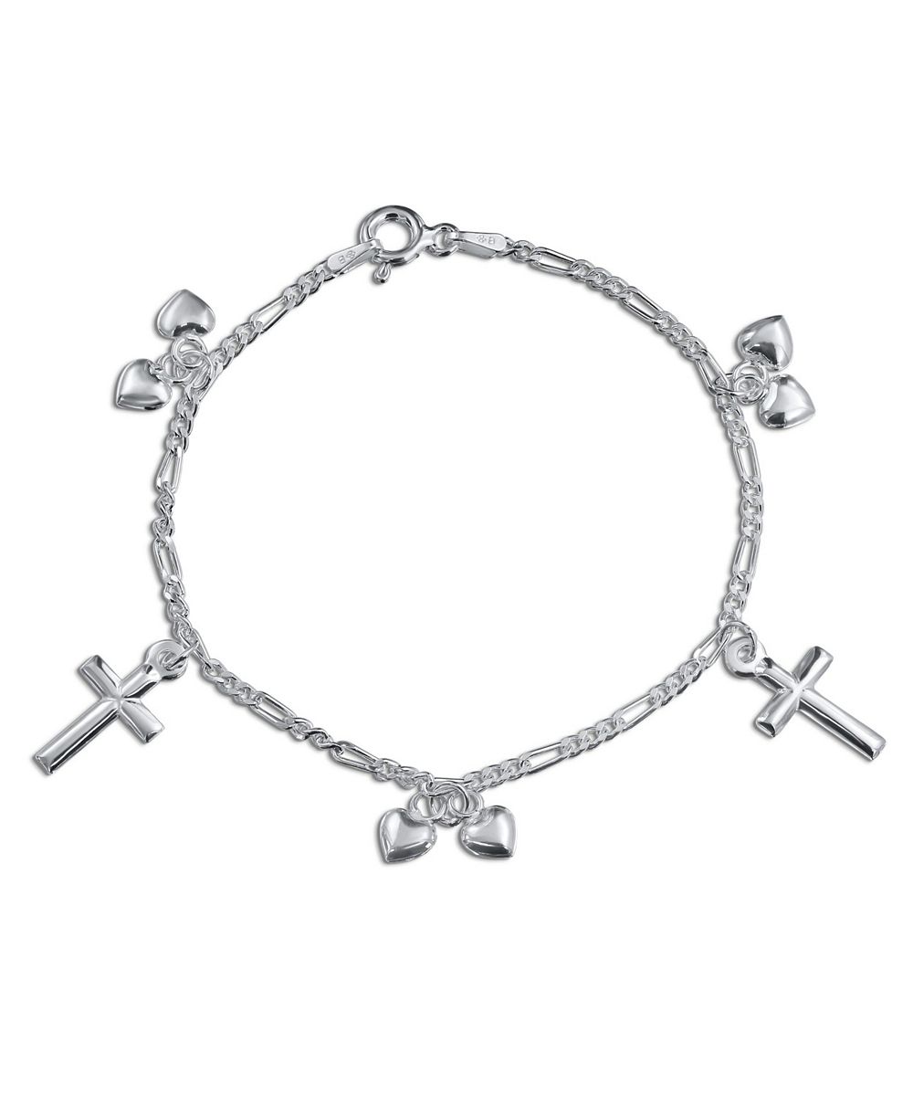 Браслет Bling Jewelry.925 Sterling Silver Religious Dangling Hearts Cross Charm