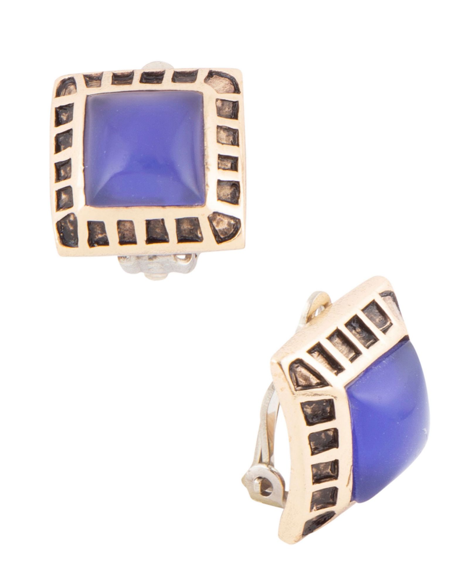 Серьги-клипсы Barse Blue Agate Golden Square