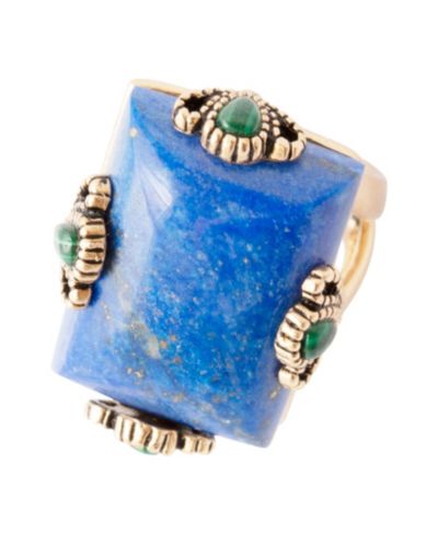 Кольцо Barse Prismatic Blue Lapis and Malachite Golden Square