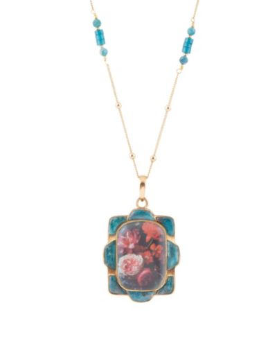 Подвеска Barse Scenic Red Florals Blue Apatite, золотистого цвета