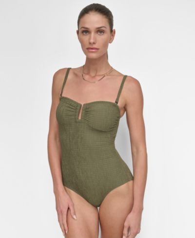 DKNY Women's Textured Shirred One-Piece Swimsuit