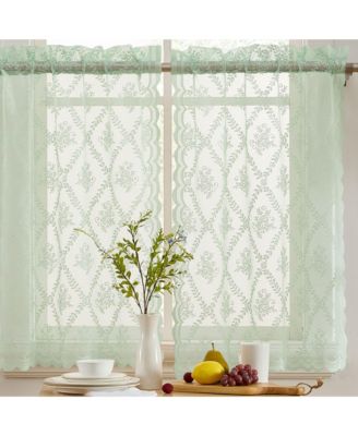 Короткие шторы HLC.ME Isabella Floral, полупрозрачный вуаль, Seafoam Green, набор из 2 шт, 28 x 36 Inch