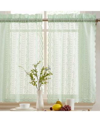 HLC.ME Sophia Floral Rod Pocket Lace Semi Sheer Voile Short Cafe Tiers for Small Windows - 28 x 36 Inch Length (Seafoam Green Tiers, Set of 2)