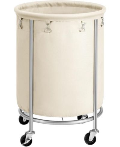 SONGMICS HOME 45-Gallon Rolling Laundry Hamper with Steel Frame, Cream and Silver