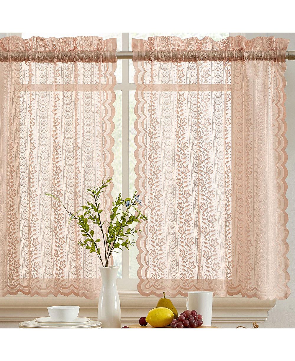 HLC.ME Sophia Floral Rod Pocket Lace Semi Sheer Voile Short Cafe Tiers for Small Windows - 28 x 24 Inch Length (Set of 2)
