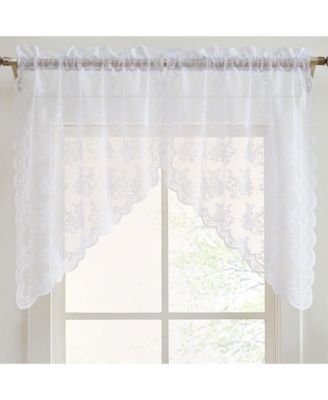HLC.ME Jolene Floral Rod Pocket Lace Short Cafe Swags for Small Windows - 28 x 36 Inch Length (White Swags, Set of 2)