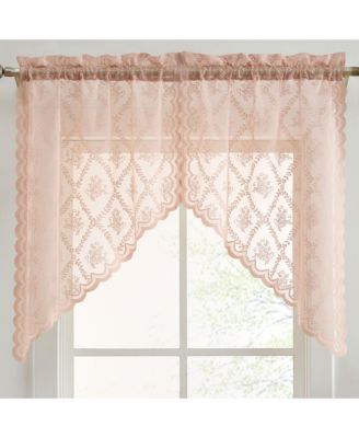 Короткие кружевные занавески HLC.ME Isabella Floral Rod Pocket для маленьких окон - 28 x 36 Inch Length (Blush Pink Swags, Set of 2)