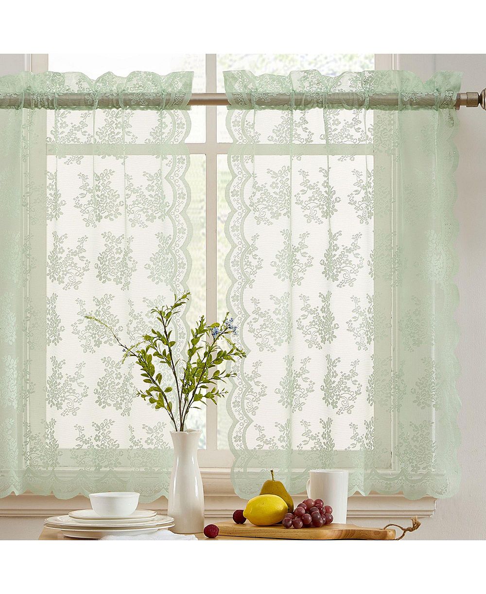 HLC.me Jolene Floral Rod Pocket Lace Semi Sheer Voile Short Cafe Tiers for Small Windows Curtain