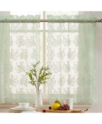 HLC.me Jolene Floral Rod Pocket Lace Semi Sheer Voile Short Cafe Tiers for Small Windows Curtain