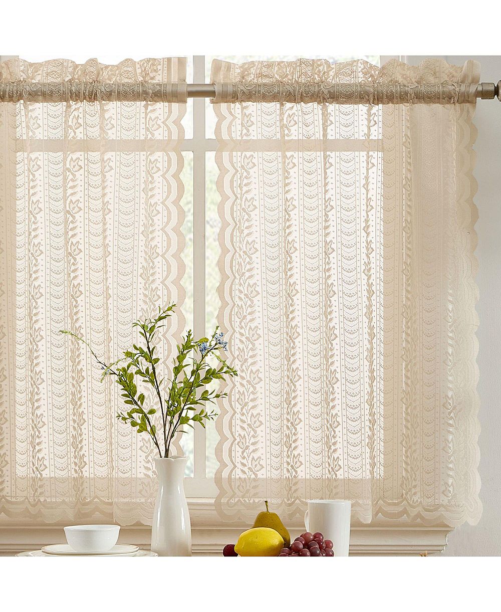 Короткие занавески HLC.ME Sophia Floral Rod Pocket Lace Semi Sheer Voile, Taupe, 2 шт. (28 x 24 Inch)