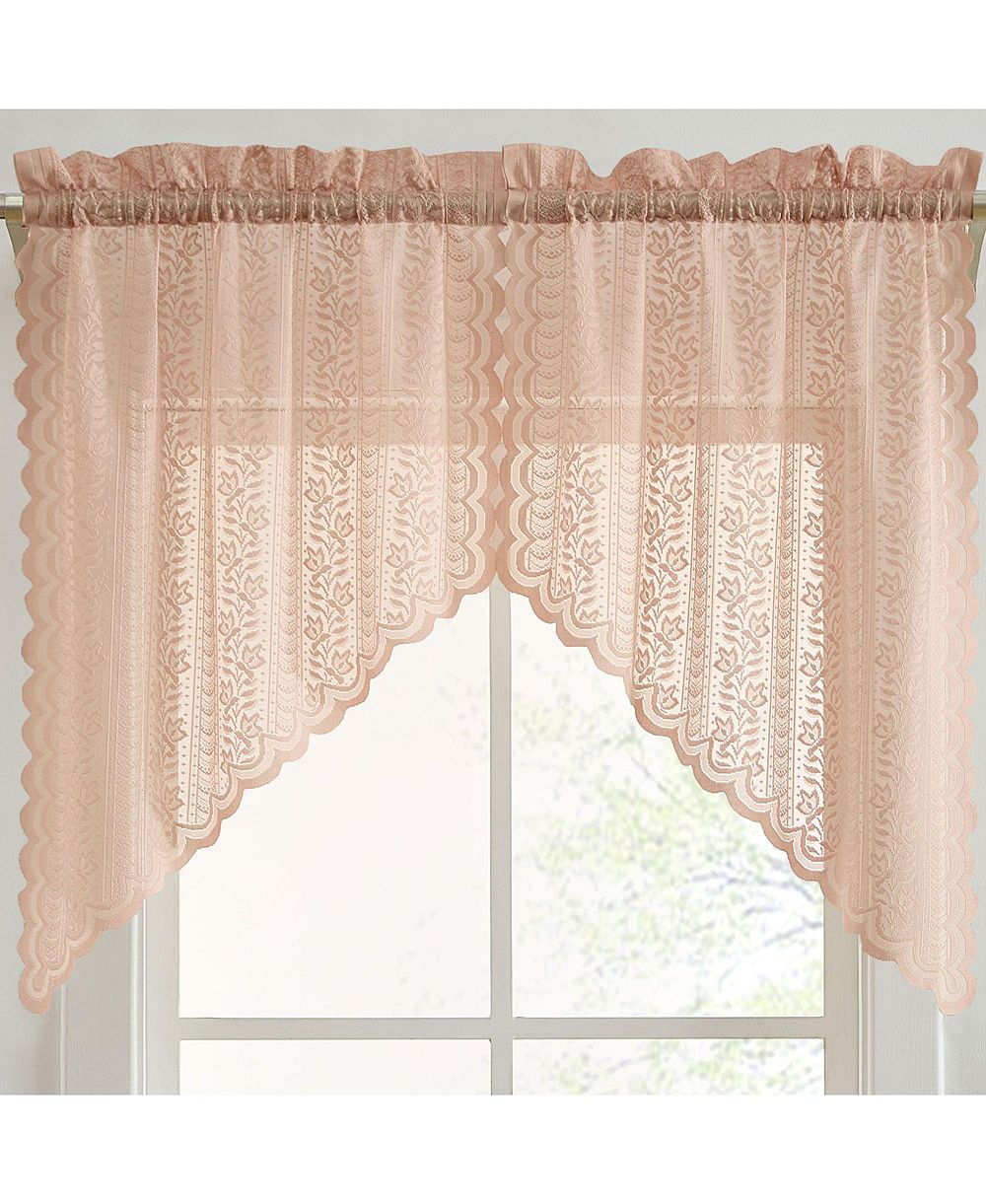 HLC.ME Sophia Floral Rod Pocket Lace Short Cafe Swags for Small Windows