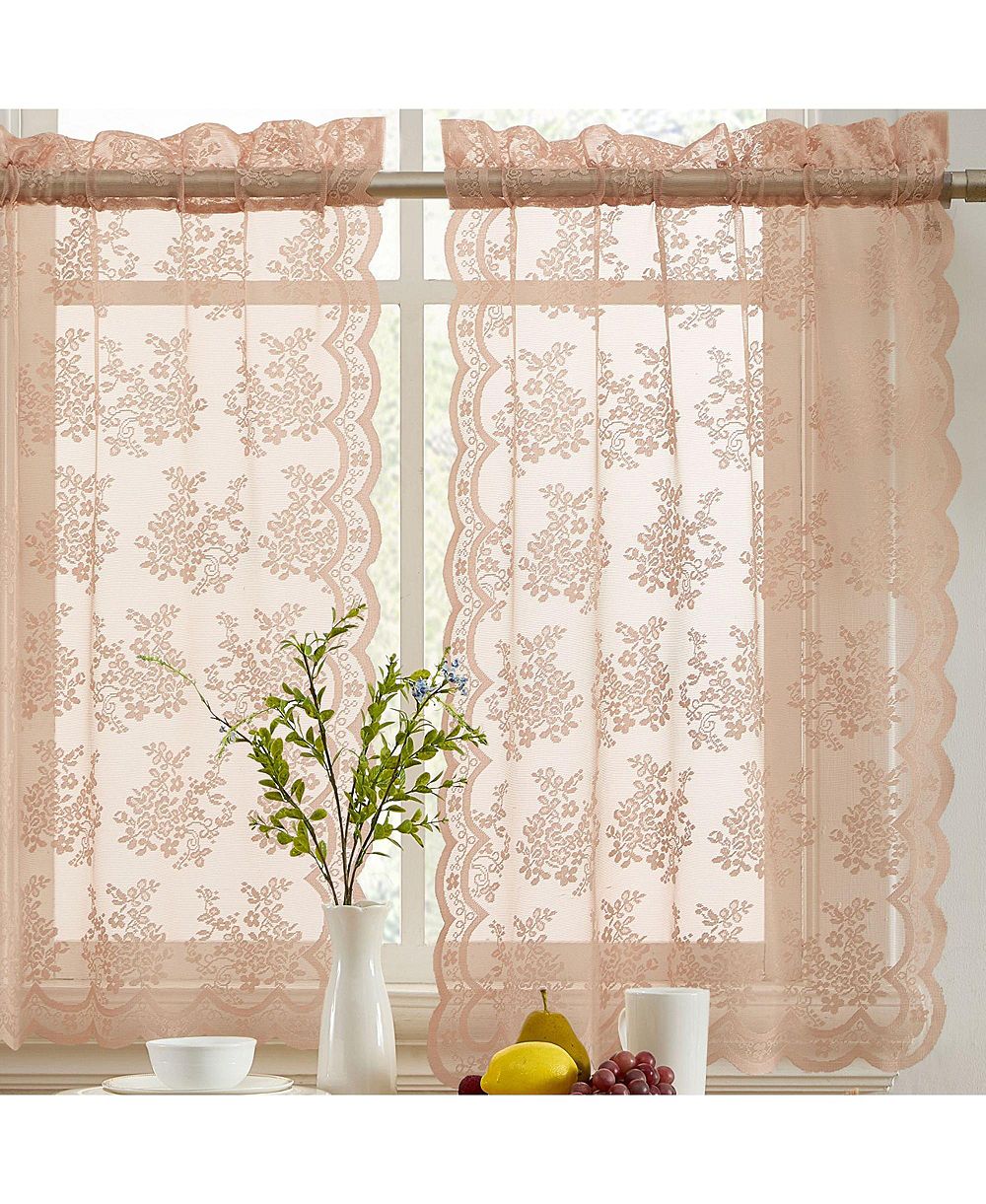 Короткие занавески HLC.ME Jolene Floral Rod Pocket Lace Semi Sheer Voile для маленьких окон (Blush Pink, комплект из 2 шт.)