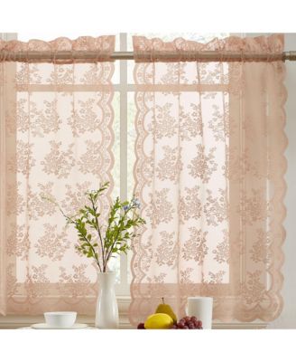 Короткие занавески HLC.ME Jolene Floral Rod Pocket Lace Semi Sheer Voile для маленьких окон (Blush Pink, комплект из 2 шт.)