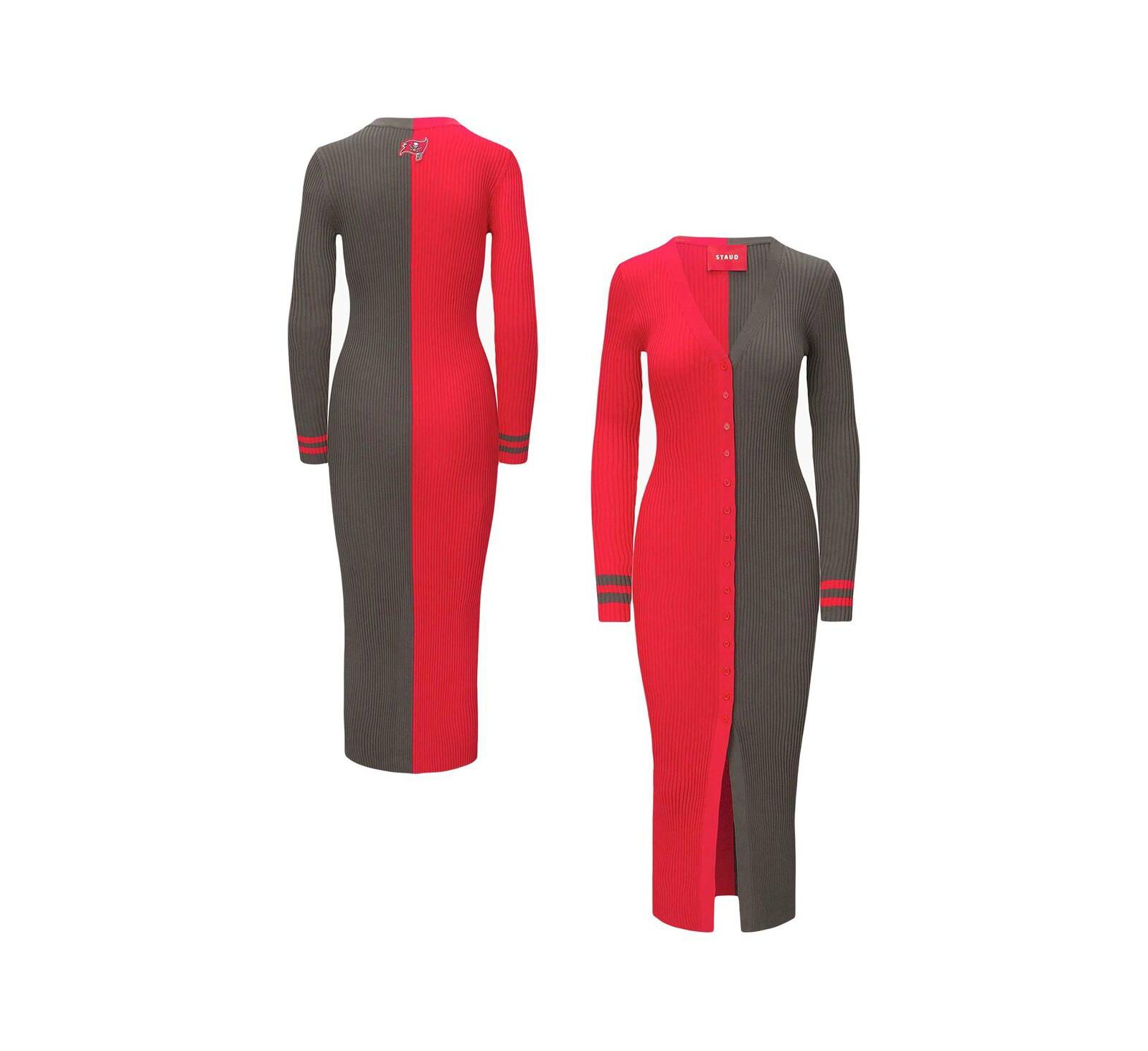 Женский вязаный свитер-платье Staud Red/Pewter Tampa Bay Buccaneers Shoko Knit Button-Up