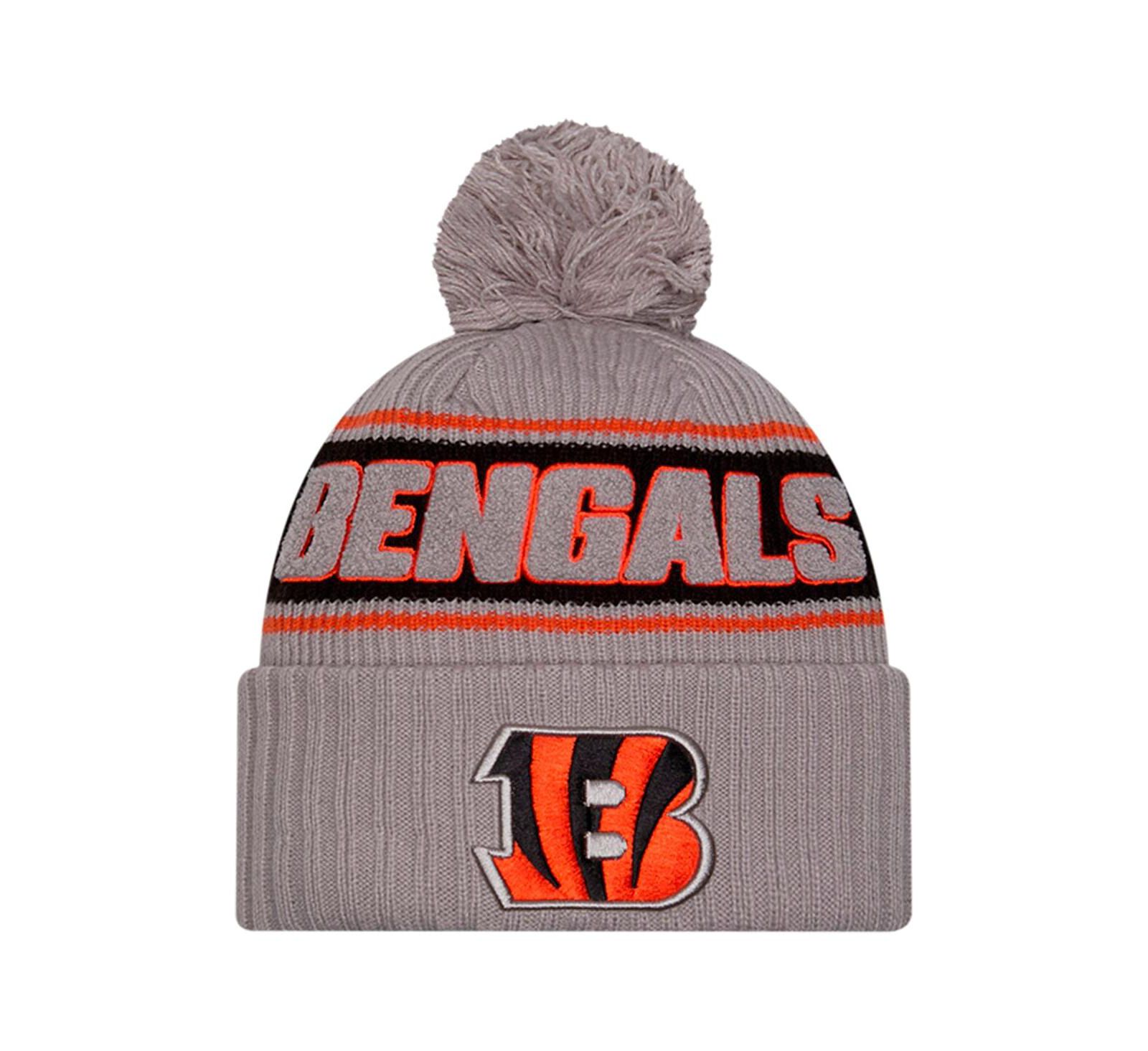 Мужская вязаная шапка New Era Cincinnati Bengals 2024 Sideline Sport с помпоном, серая