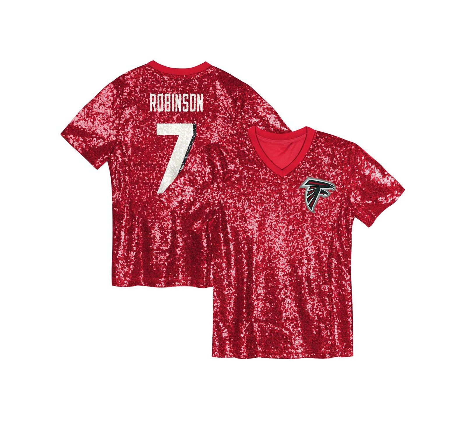 Детская джерси Outerstuff Bijan Robinson Red Atlanta Falcons Sequin V-Neck Fashion