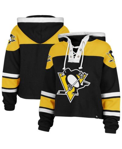 Женское укороченное худи '47 Brand Black Pittsburgh Penguins Superior Lacer Pullover