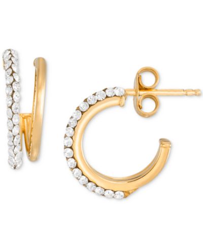 Серьги-кольца Crystal C-Shape из 10k желтого золота
