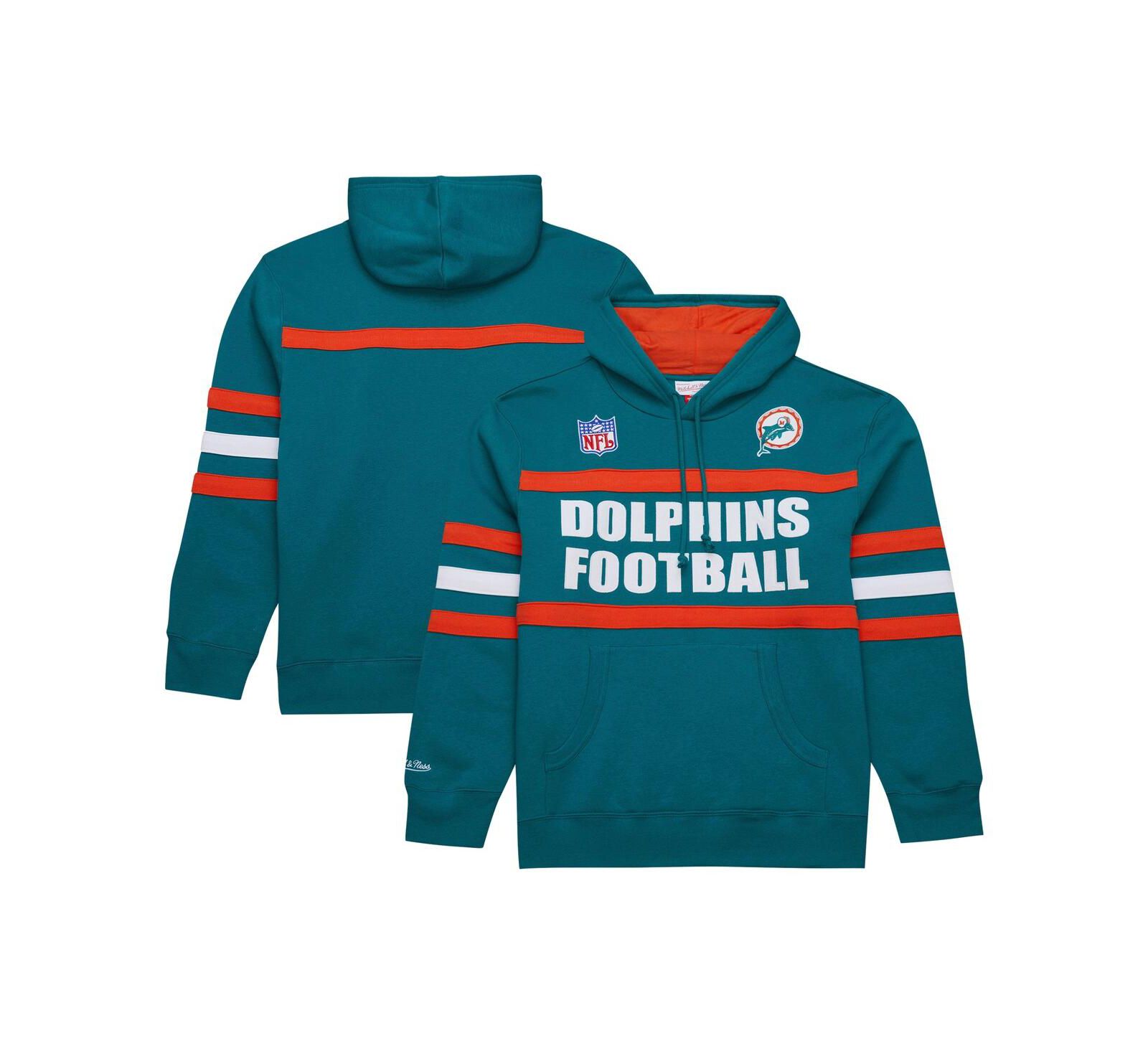 Mitchell & Ness Men's Aqua Miami Dolphins Vintage Logo Head Coach Fleece Pullover Hoodie