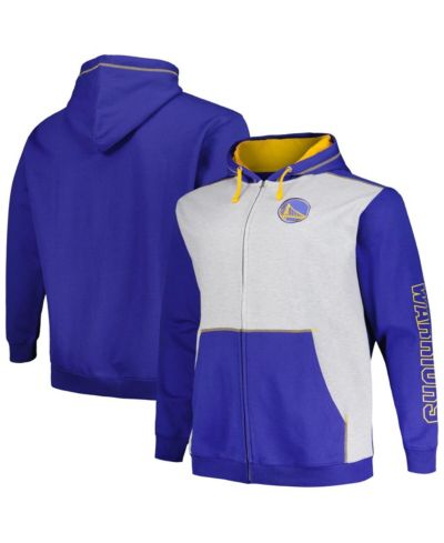 Мужское худи Fanatics Golden State Warriors Big & Tall Contrast Pieced Stitched Full-Zip Royal/Heather Gray