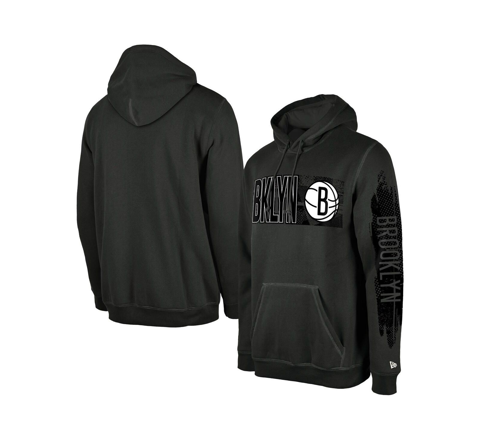 Мужское черное худи New Era Brooklyn Nets Charcoal Tip-Off Collection Pullover Hoodie