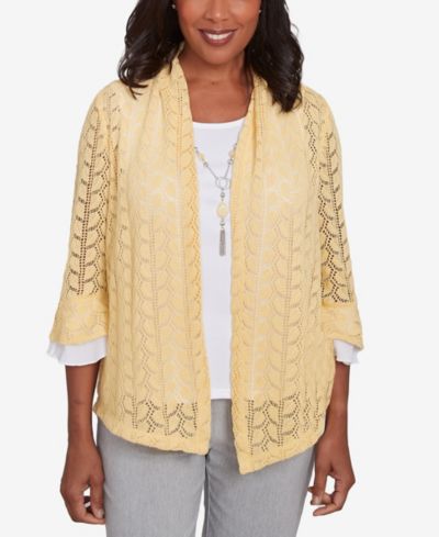 Alfred Dunner Women's Dress Code Two in One Pointelle Knit Top with Necklace