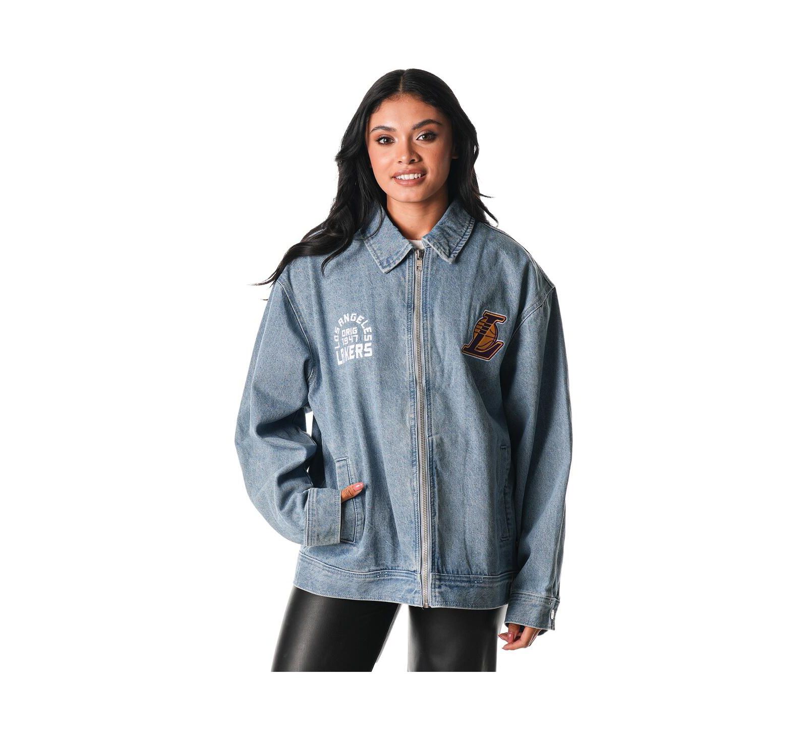 Мужская и женская джинсовая куртка The Wild Collective Blue Los Angeles Lakers Coaches Full-Zip