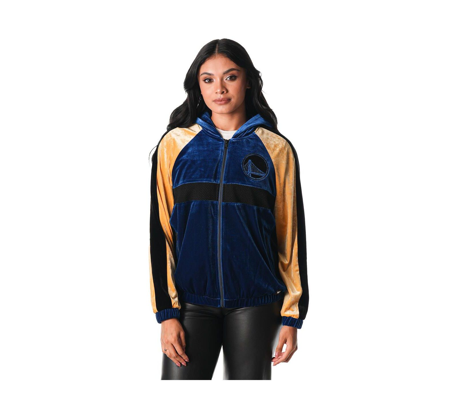 The Wild Collective Women's Blue Golden State Warriors Velour Full-Zip Track Jacket Hoodie