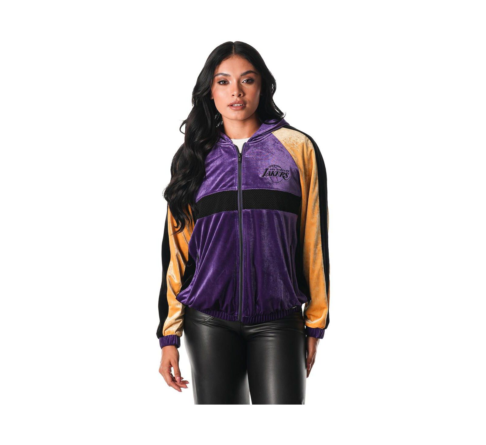 The Wild Collective Women's Purple Los Angeles Lakers Velour Full-Zip Track Jacket Hoodie